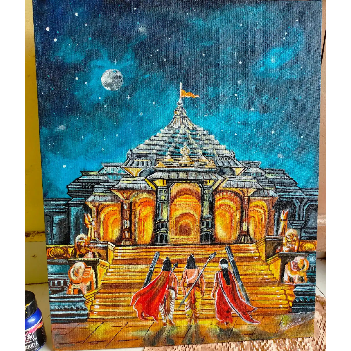 Handmade Canvas Temple Painting