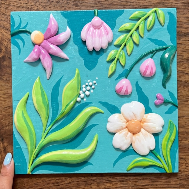 Handmade Clay 3D Floral Wall Art