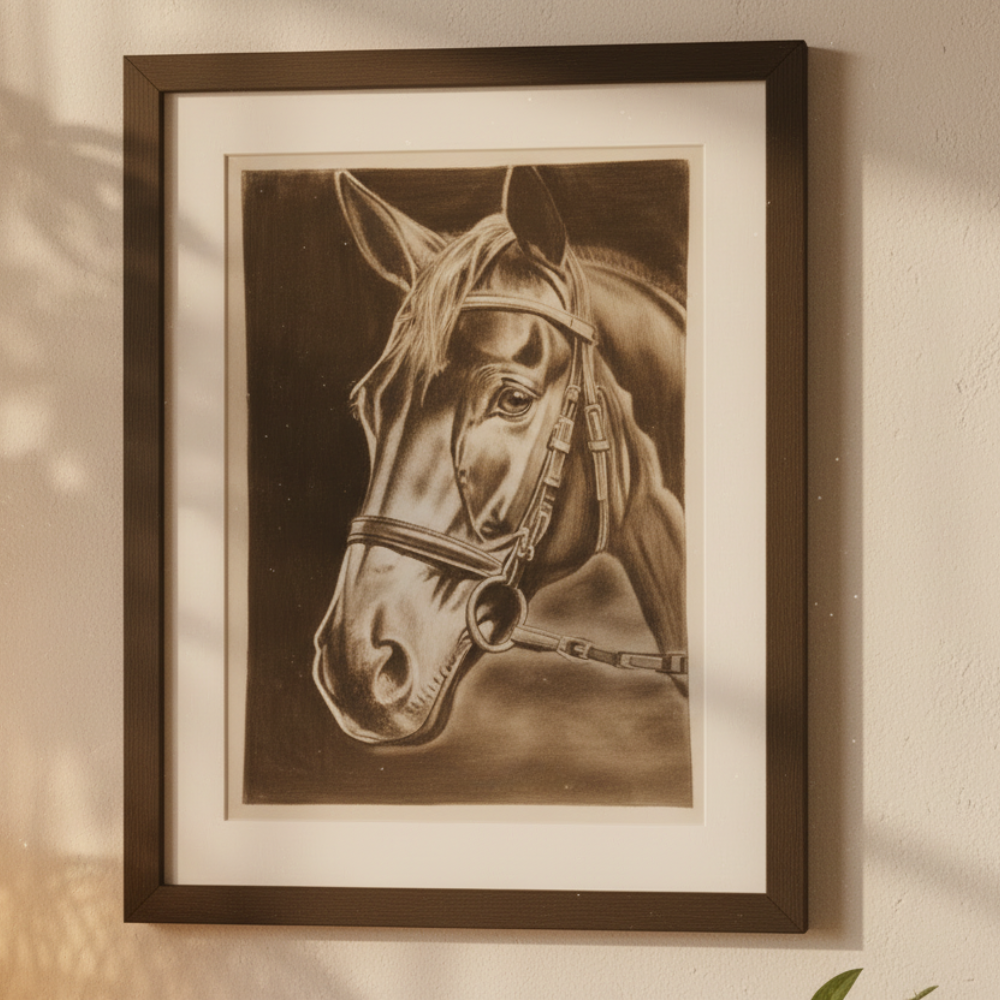 Handmade Charcoal Horse Portrait