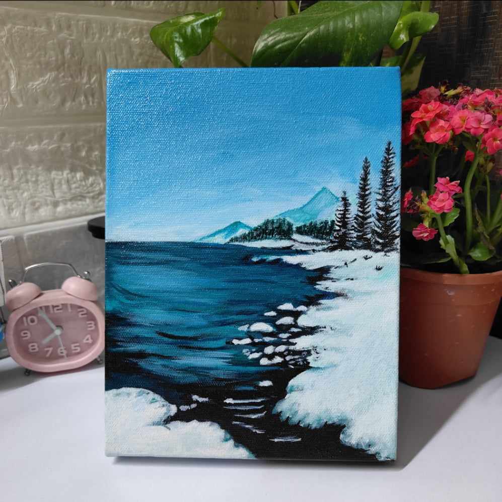 Handmade Snowy Lake Canvas