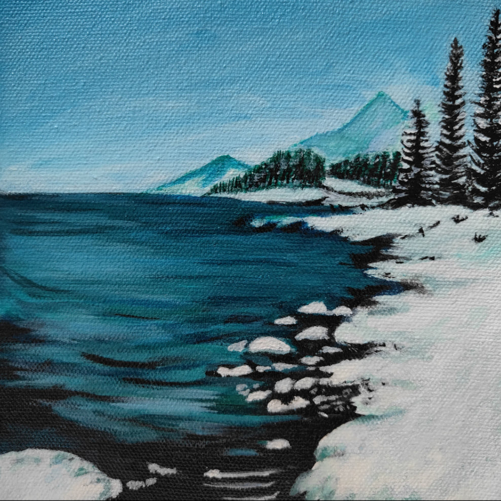 Handmade Snowy Lake Canvas