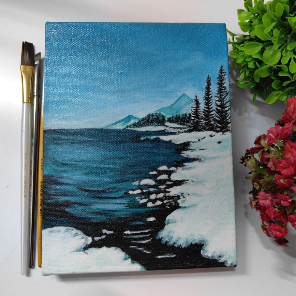 Handmade Snowy Lake Canvas