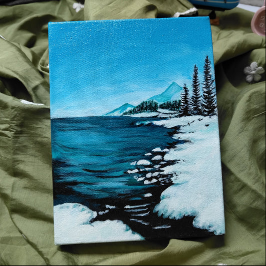 Handmade Snowy Lake Canvas