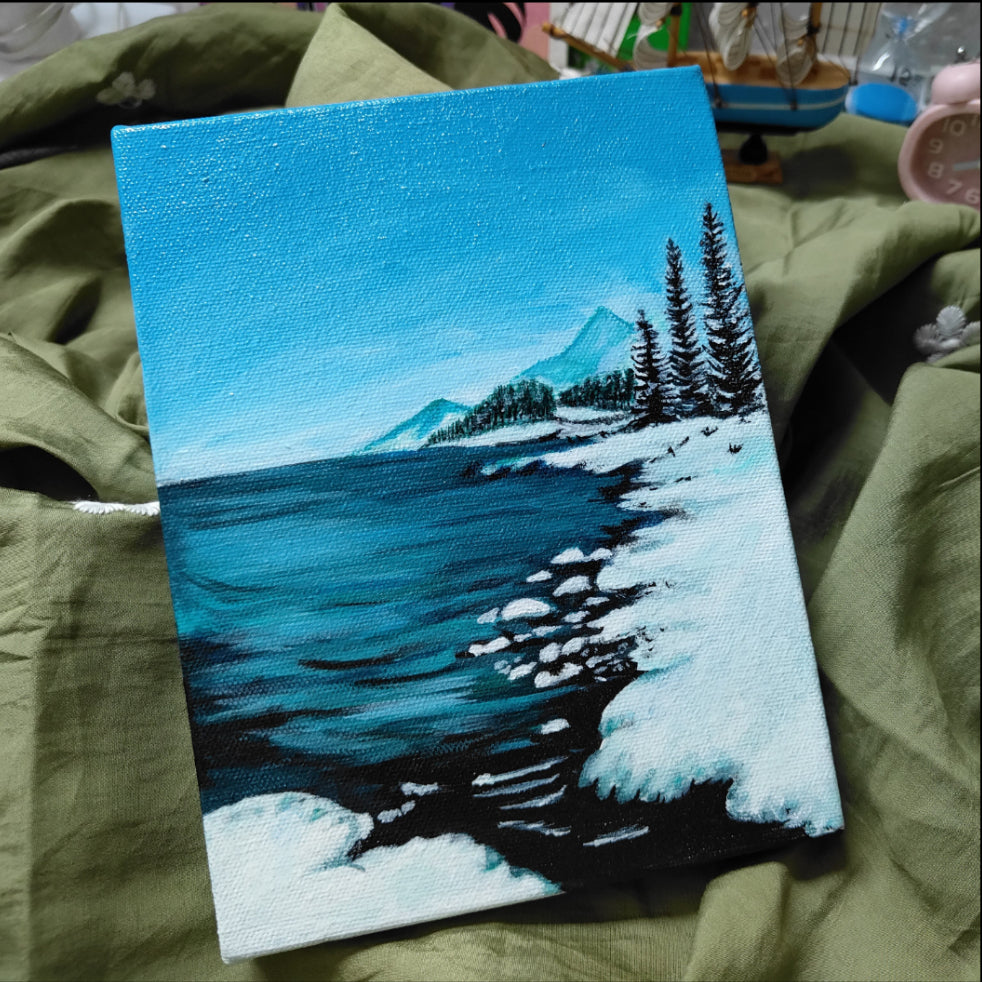 Handmade Snowy Lake Canvas