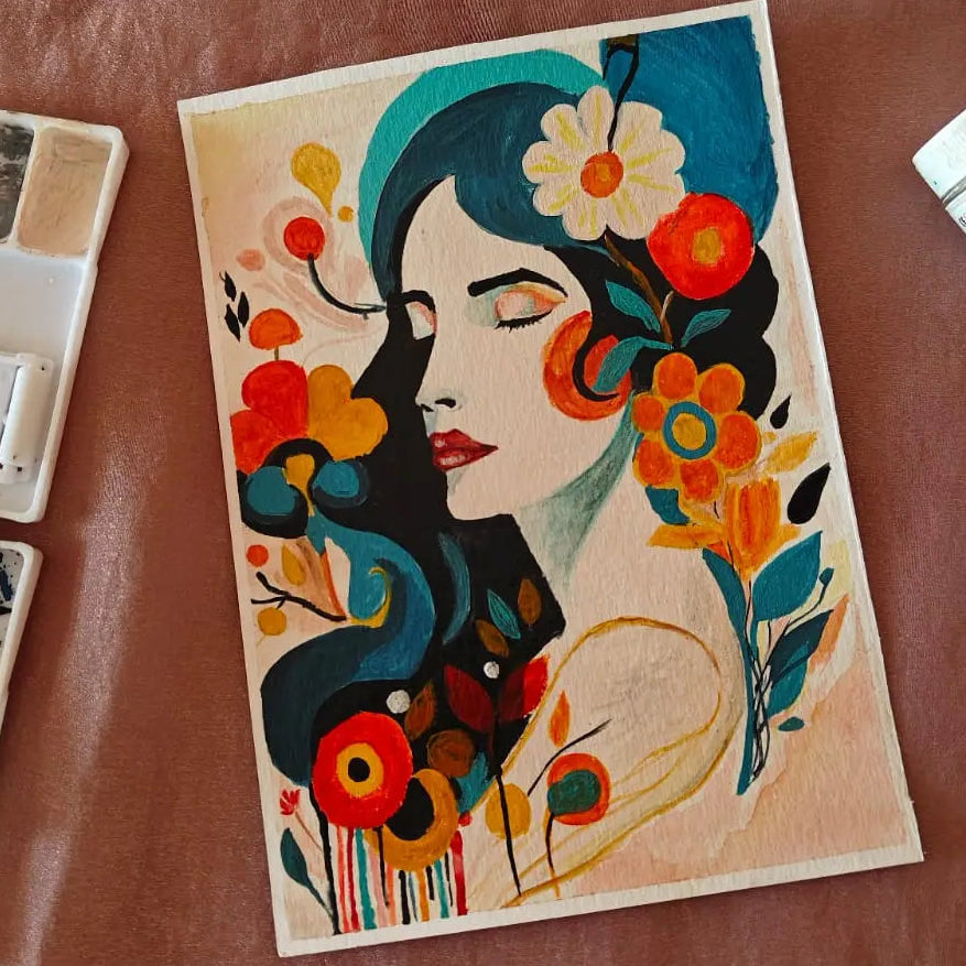 Handmade Acrylic Floral Portrait