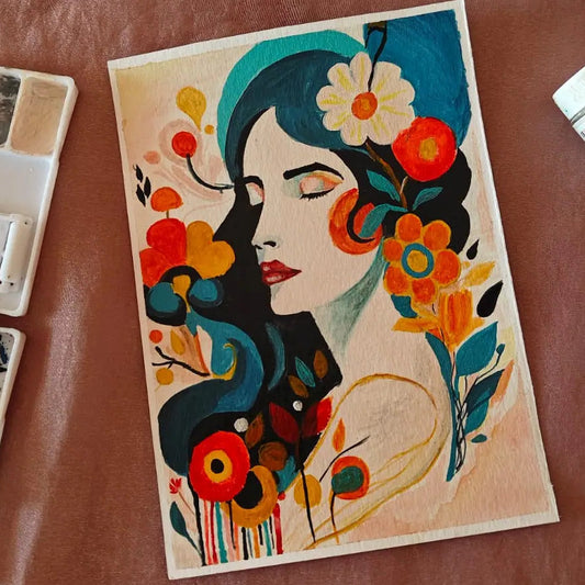 Handmade Acrylic Floral Portrait