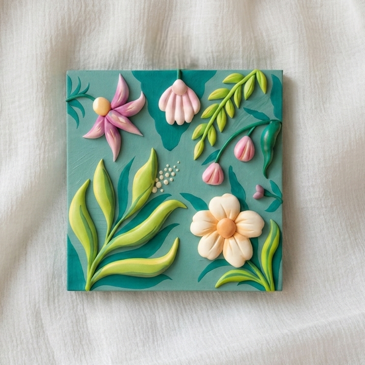 Handmade Clay 3D Floral Wall Art