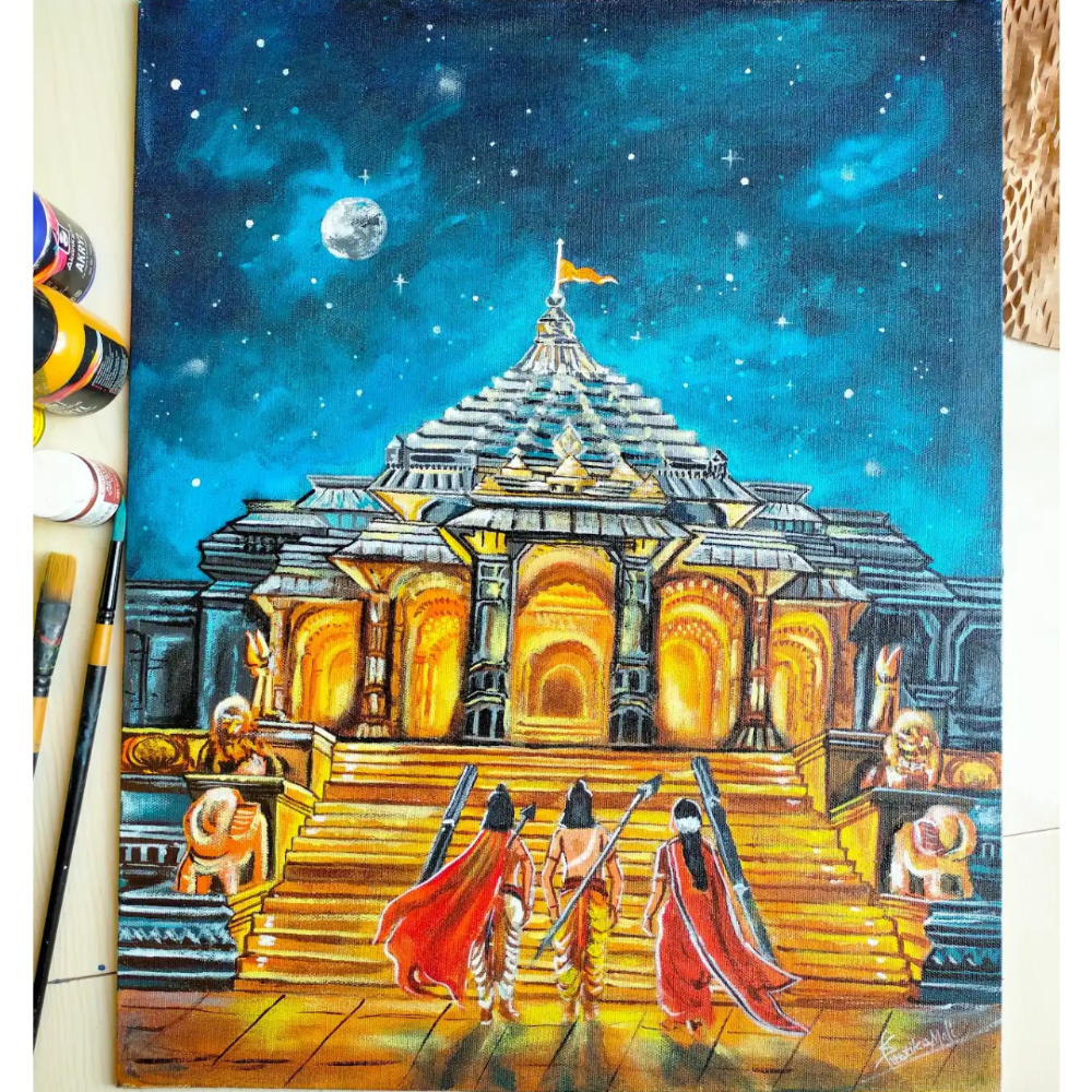Handmade Canvas Temple Painting