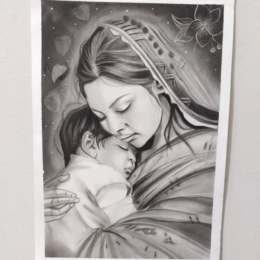 Handmade Charcoal Mother Portraiture