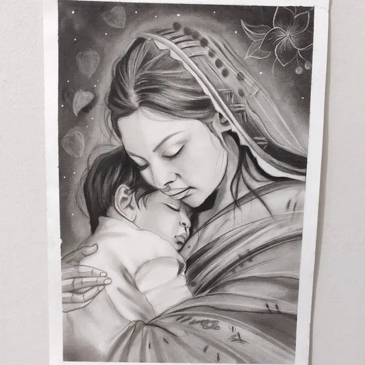 Handmade Charcoal Mother Portraiture