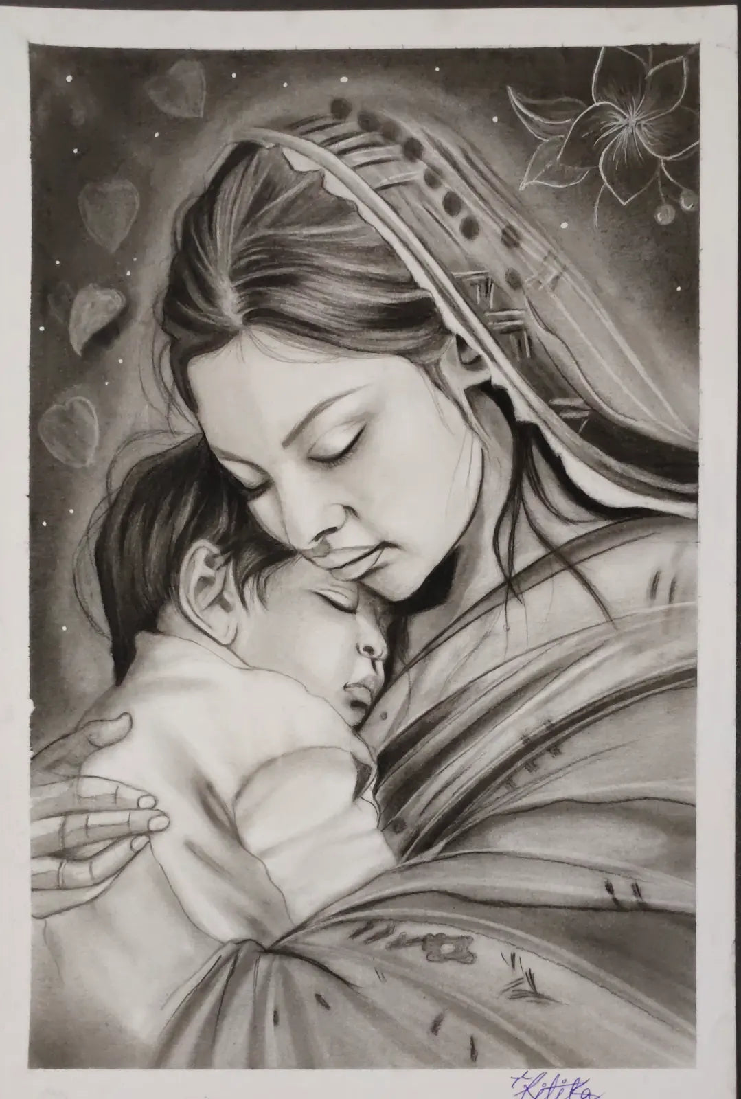 Handmade Charcoal Mother Portraiture