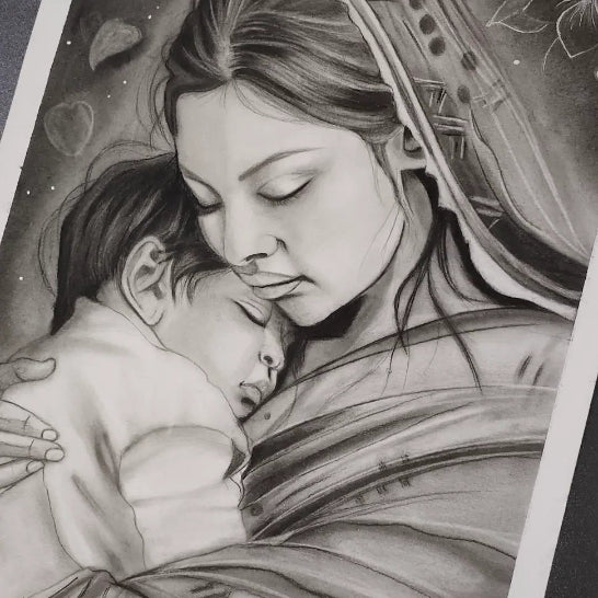 Handmade Charcoal Mother Portraiture