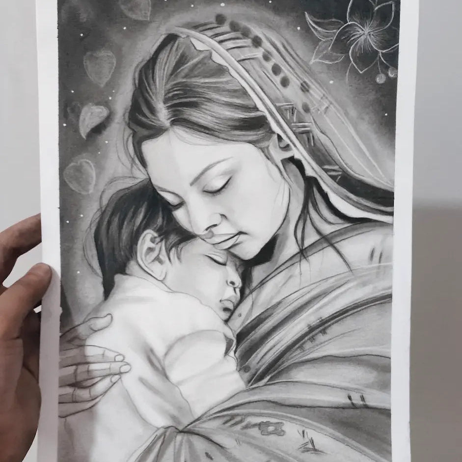 Handmade Charcoal Mother Portraiture