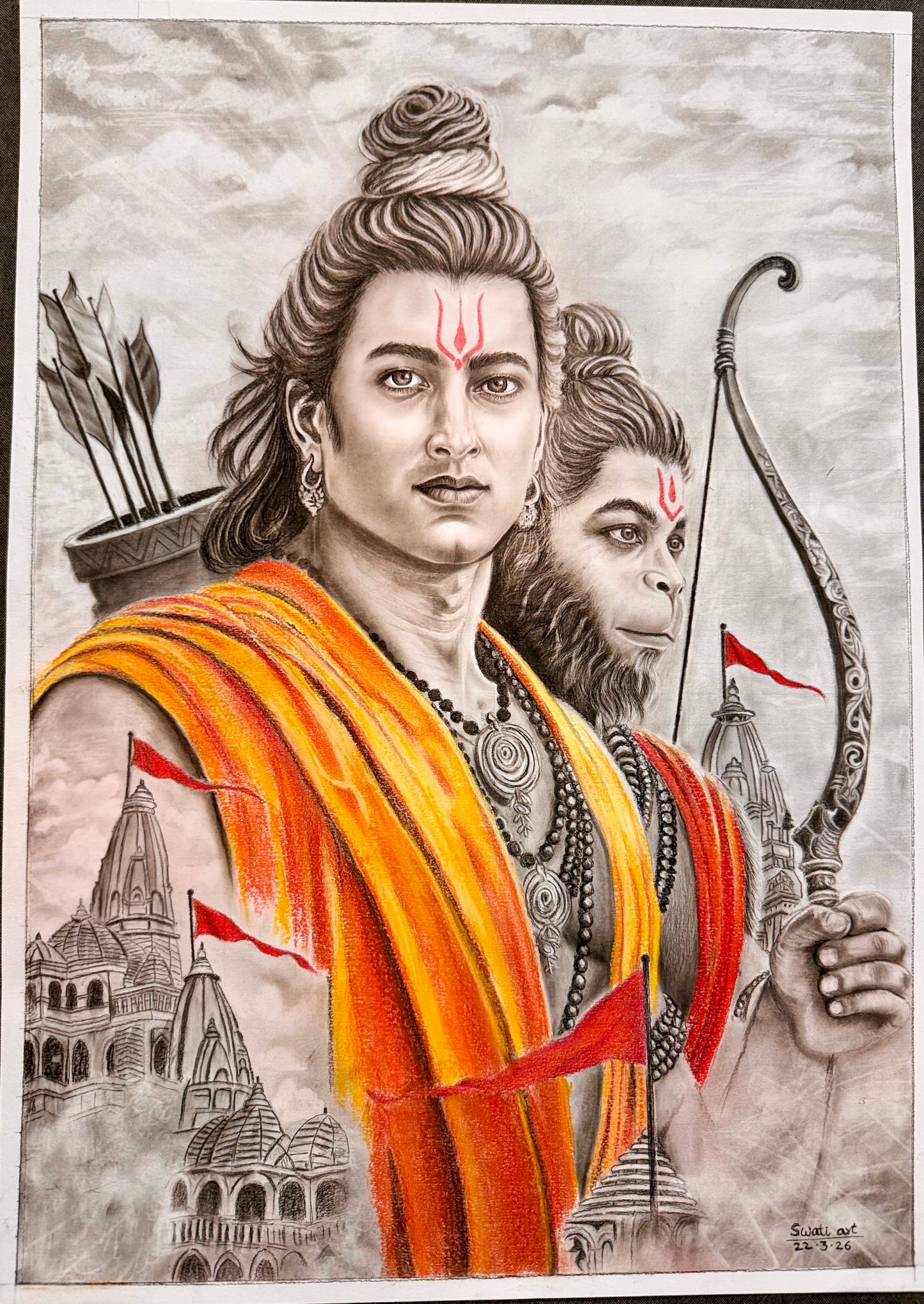 Handmade Charcoal Ram Hanuman Art