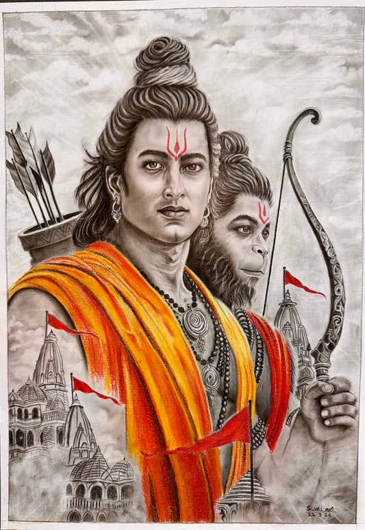 Handmade Charcoal Ram Hanuman Art