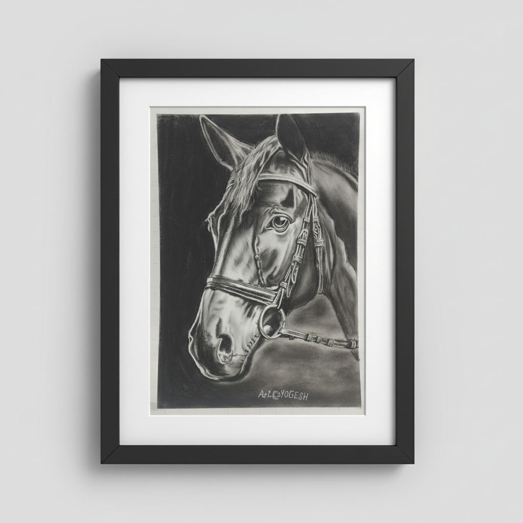 Handmade Charcoal Horse Portrait